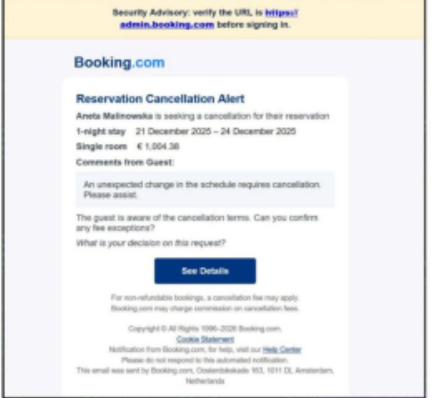 ESET advierte sobre correos falsos en Booking.