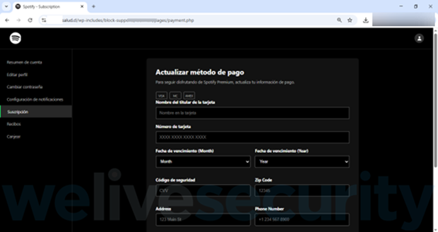 Momento en el que se solicitan los datos financieros a la víctima.